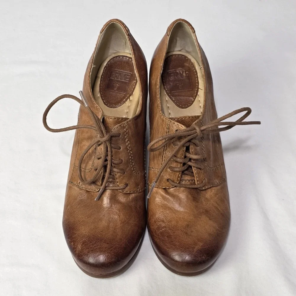 Frye Heel 7.5 Carson Heel Oxford Brown Lace Up - Picture 2 of 11